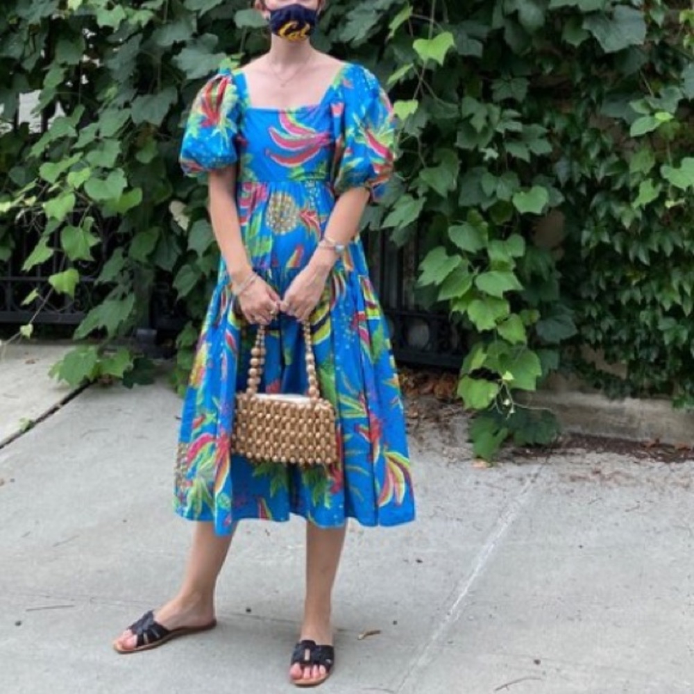 Worn once - FARM Rio Blue Banana MIDI Dress